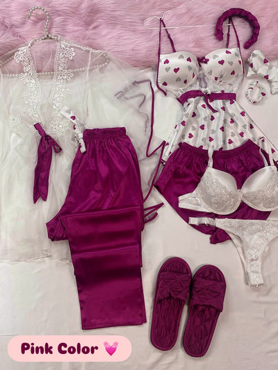 8 Pcs Luxury Imported Silk Nighty Bridal Set