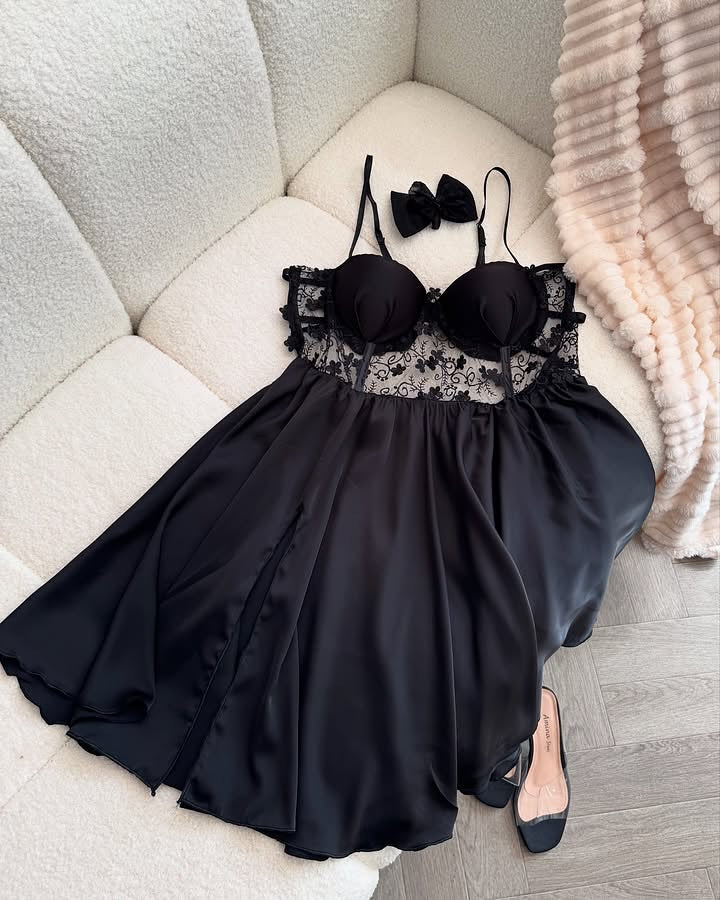 Black Silk Bridal Lingerie Gown