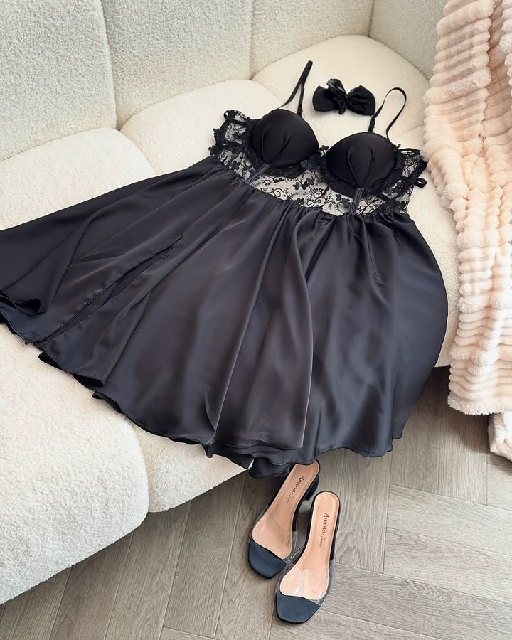 Black Silk Bridal Lingerie Gown
