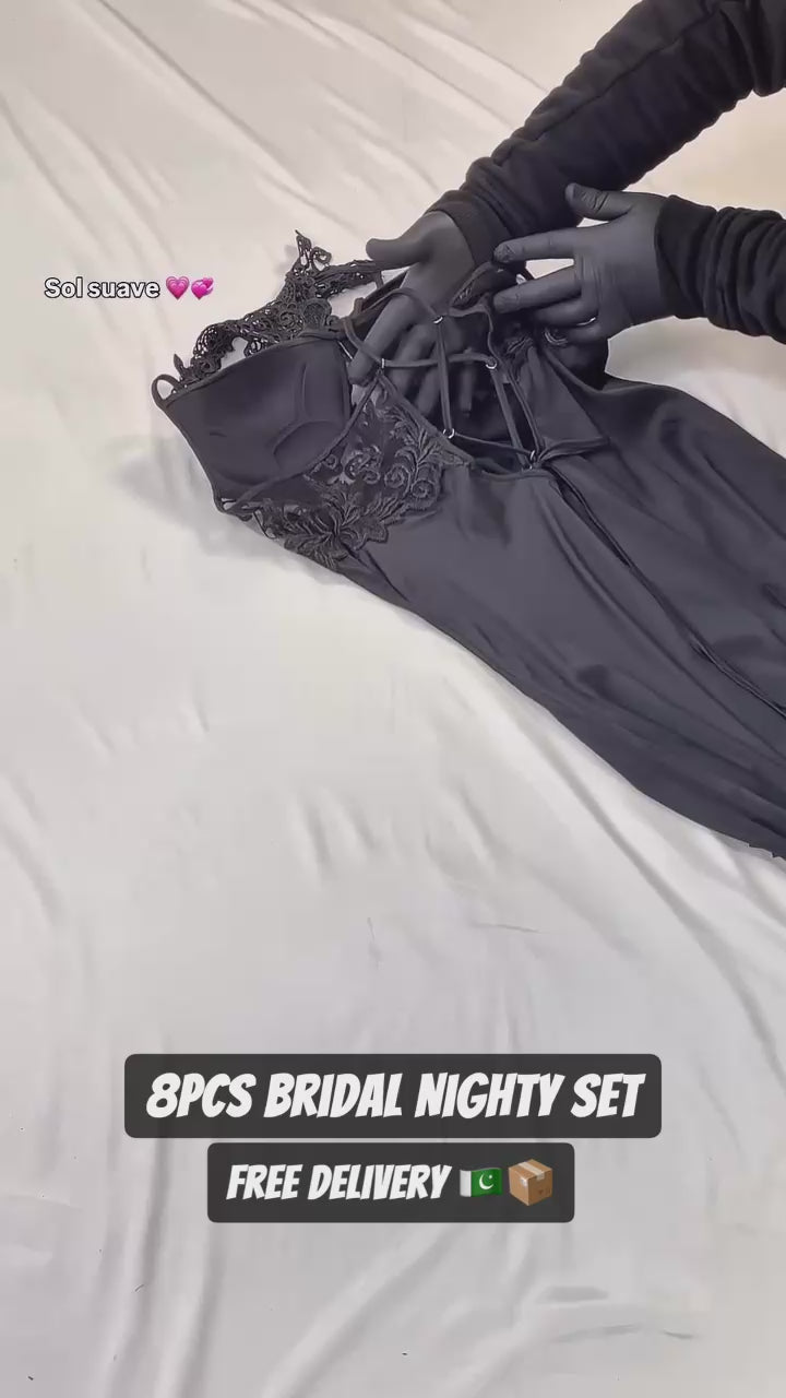 8 Pcs Luxury Imported Silk Nighty Bridal Set