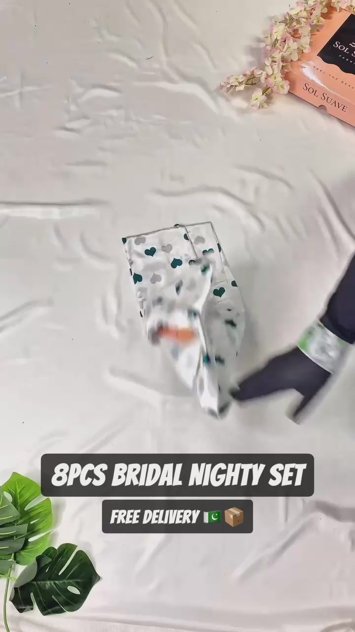 8 Pcs Luxury Imported Silk Nighty Bridal Set