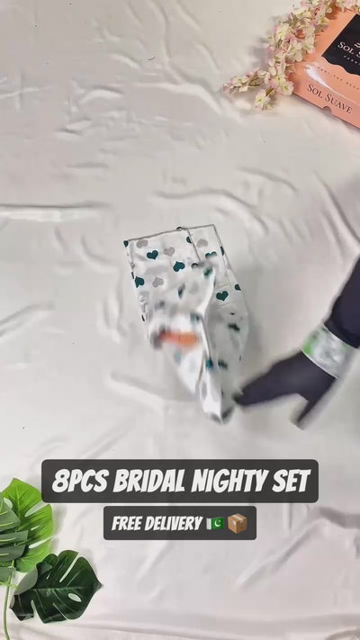 8 Pcs Luxury Imported Silk Nighty Bridal Set